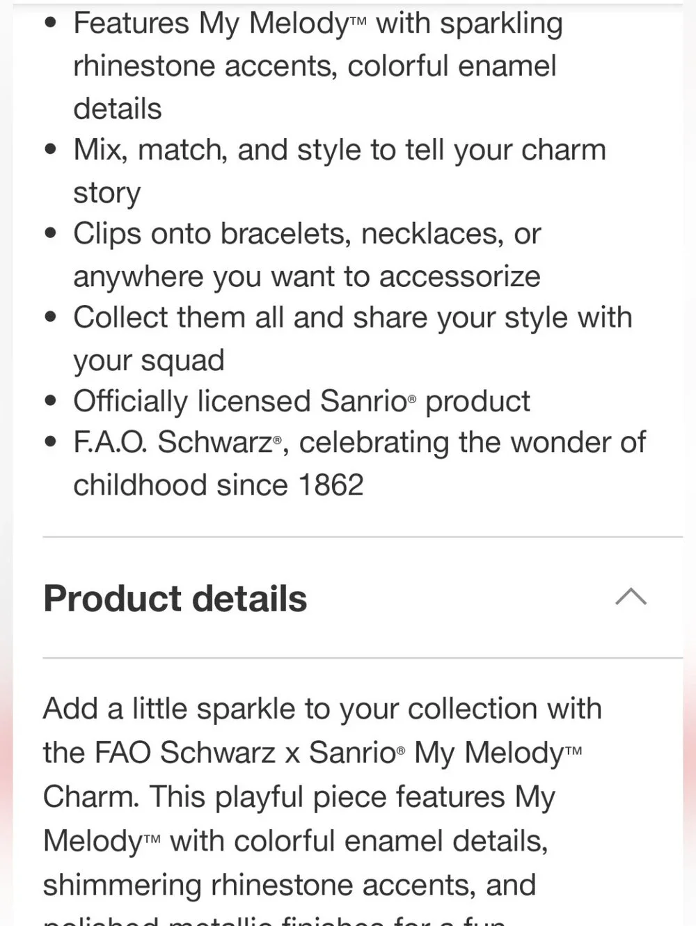 FAO Schwarz X Sanrio My Melody Charm